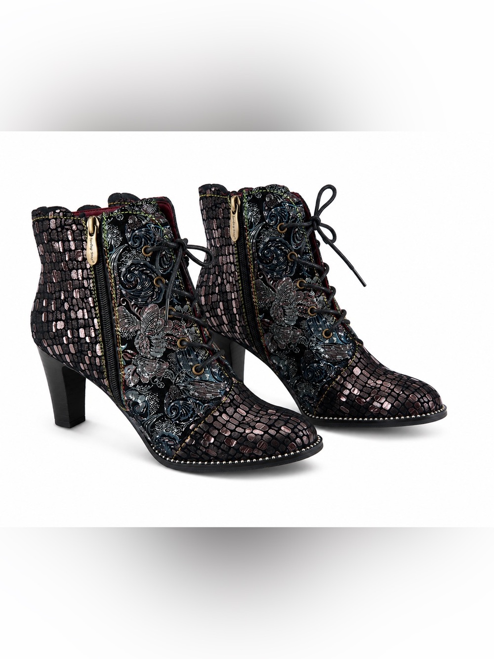 L’Artiste by Spring Step Glitterail Metallic Floral Ankle Boots EU 41 US 9.5-10 - Picture 2 of 16